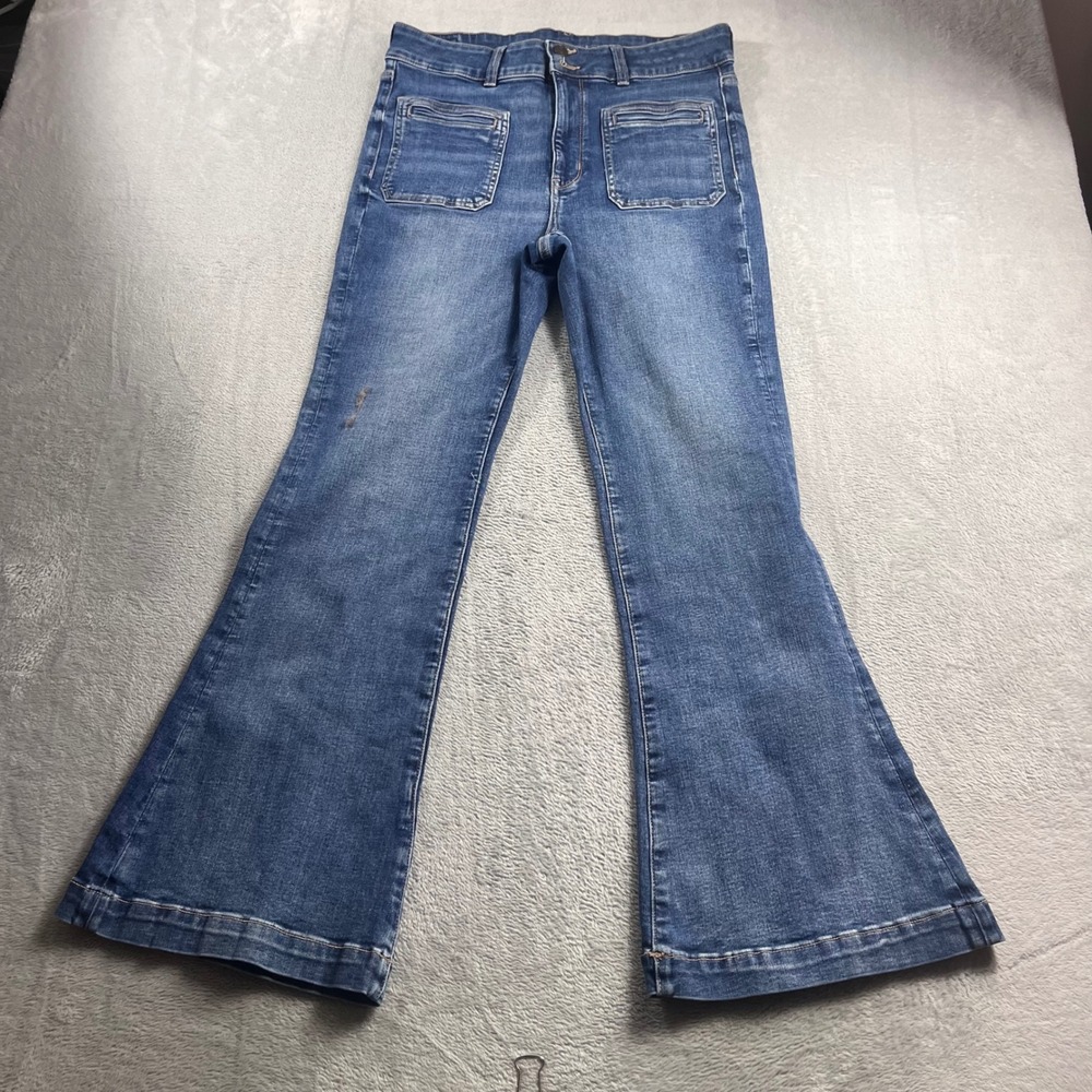American Eagle Super Hi-Rise Flare Jeans Next Level Stretch Blue 12 Regular